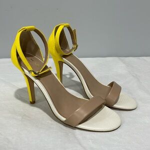 Mix no.6 summer pumps shoes size 8.5 women’s yellow tan white combo 4” heel